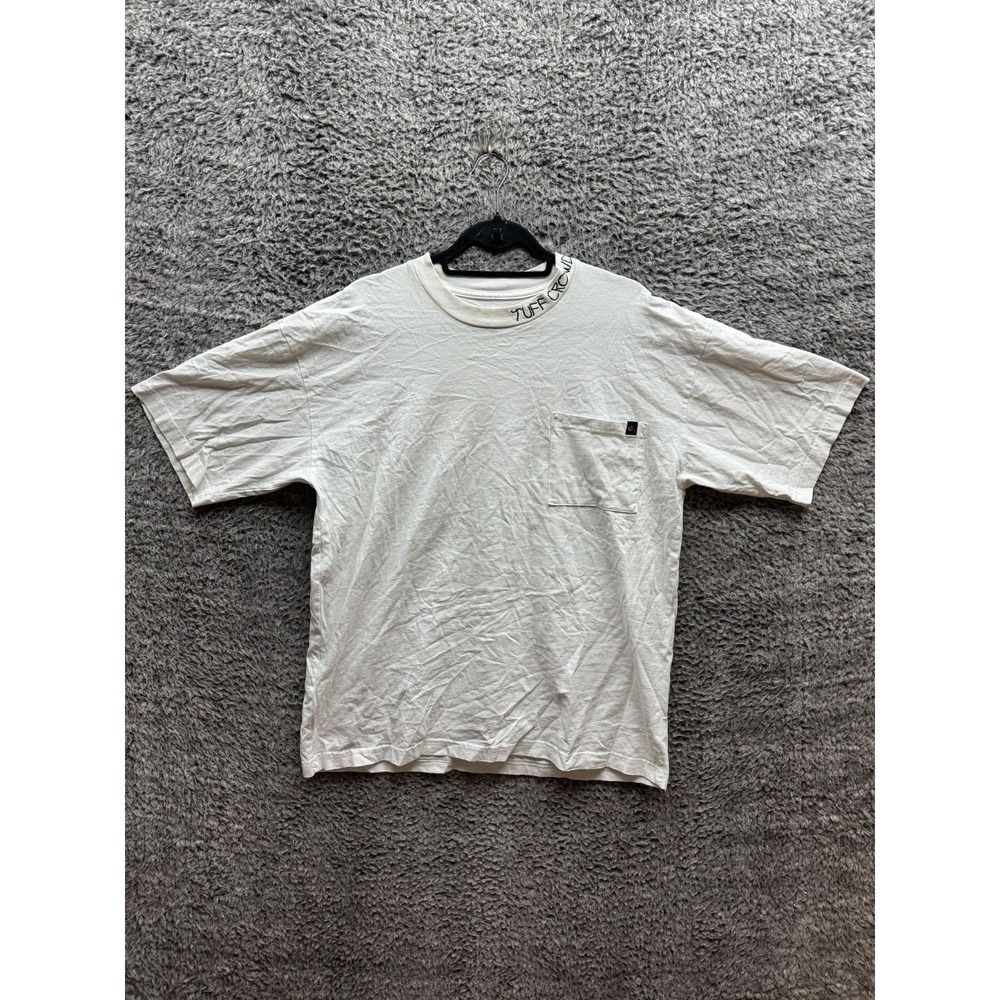 Tuff Crowd Logo Embroidered Collar Pocket T Shirt Double Sided White Mens Size S